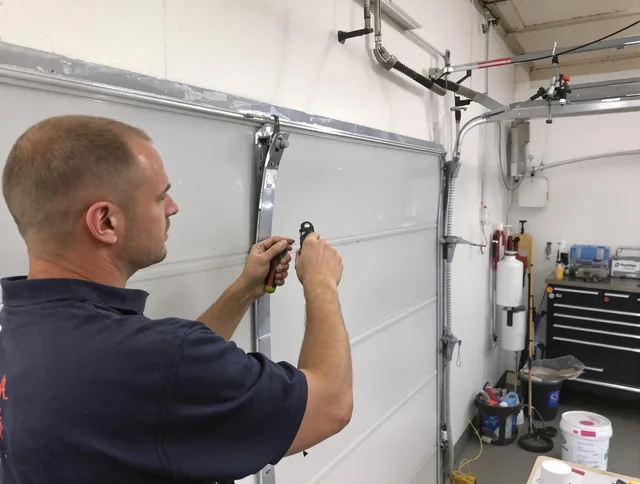 Before and after garage door dent repair by Lincoln Garage Door Repair in Lincoln