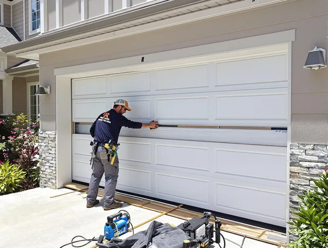 Lincoln Garage Door Repair team performing complete garage door replacement at Lincoln residence