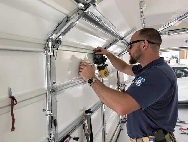 Lincoln Garage Door Repair technician quieting a noisy garage door in Lincoln