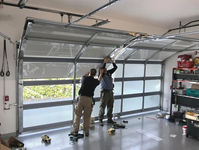Lincoln Garage Door Repair expert performing precise panel replacement on Lincoln garage door